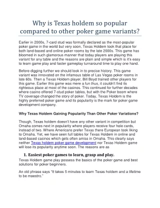why is texas holdem so popular compared to other