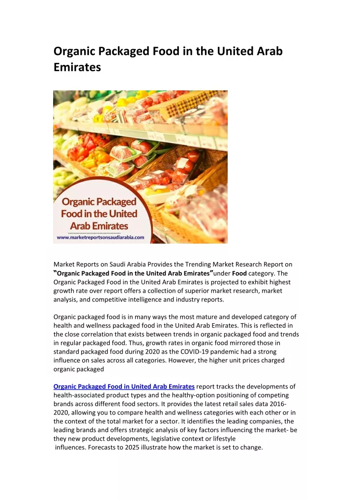 organic packaged food in the united arab emirates