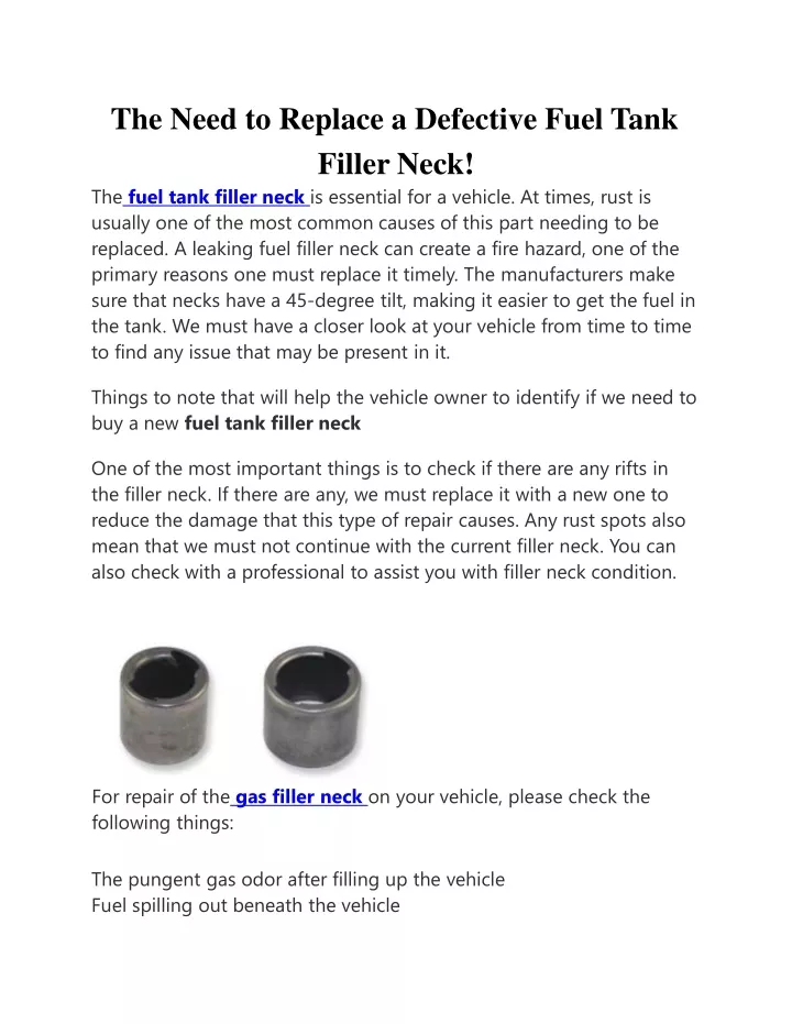 the need to replace a defective fuel tank filler