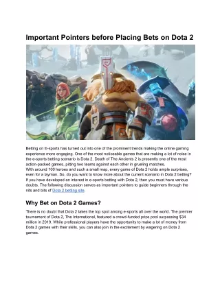 Important Pointers before Placing Bets on Dota 2