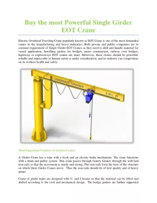 buy the most powerful single girder eot crane