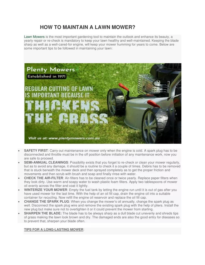 how to maintain a lawn mower