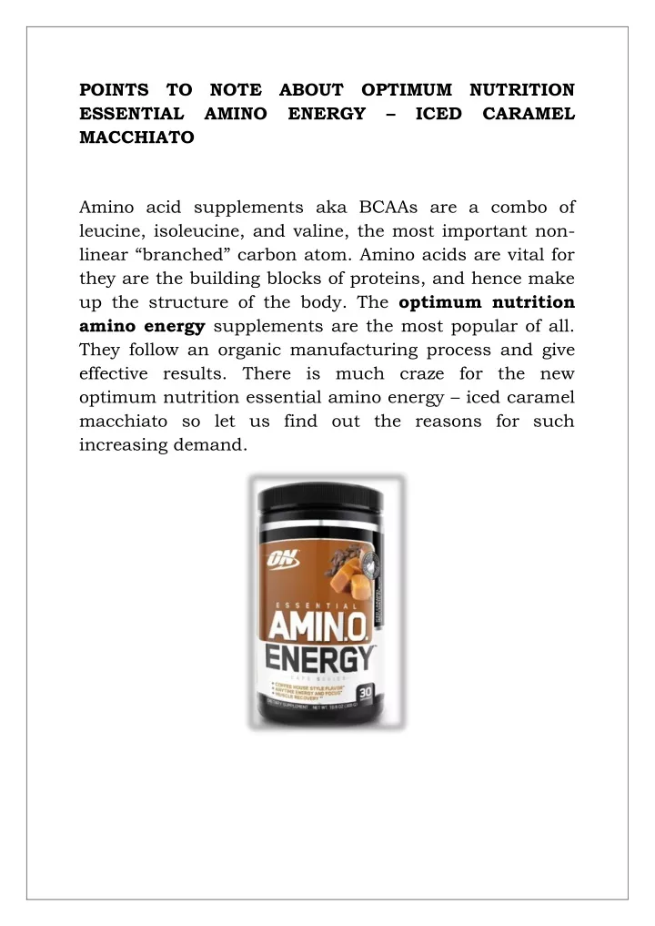 points to note about optimum nutrition essential