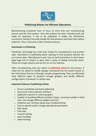 palletizing robots for efficient operations