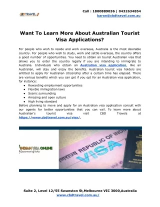 Want To Learn More About Australian Tourist Visa Applications?