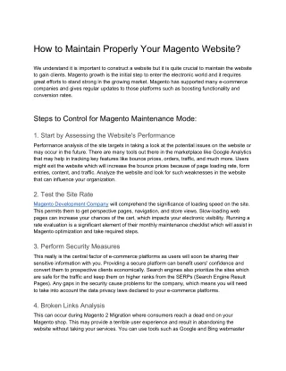 how to maintain properly your magento website