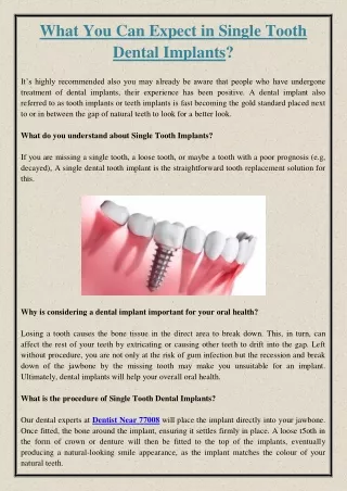 what you can expect in single tooth dental