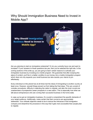 why should immigration business need to invest