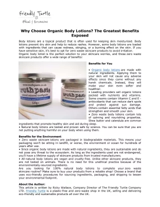 Why Choose Organic Body Lotions? The Greatest Benefits Exposed