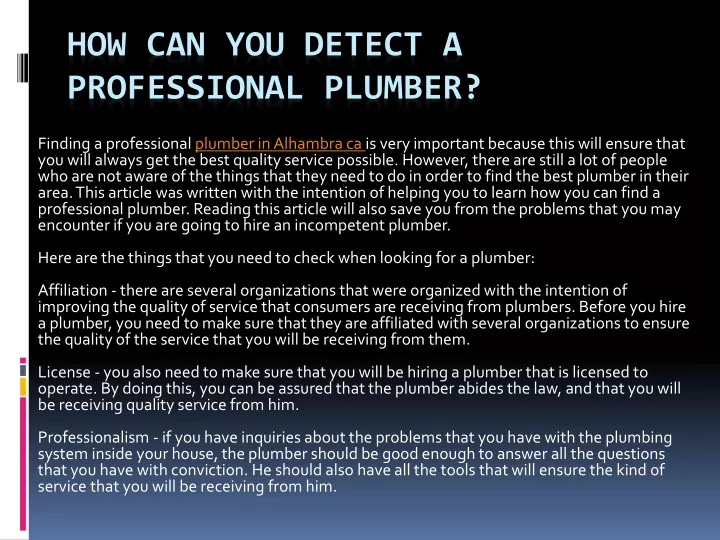 how can you detect a professional plumber