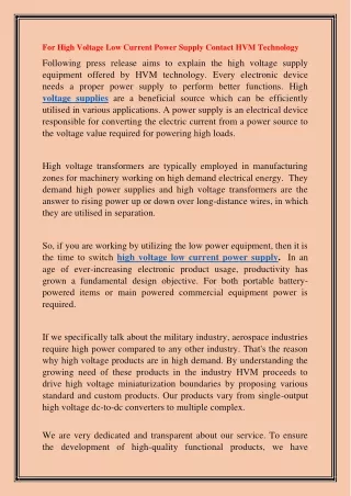 for high voltage low current power supply contact