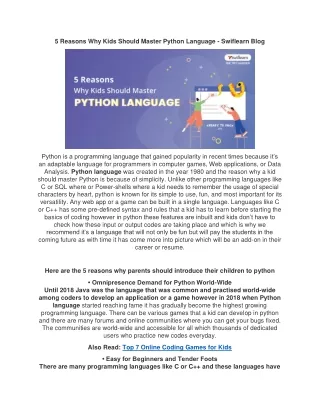 5 Reasons Why Kids Should Master Python Language - Swiflearn Blog