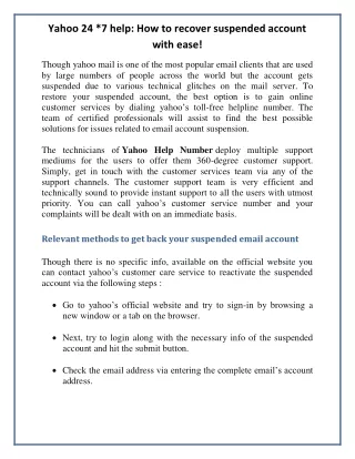 yahoo 24 7 help how to recover suspended account