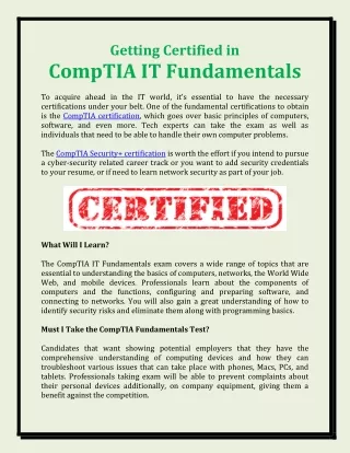 getting certified in comptia it fundamentals