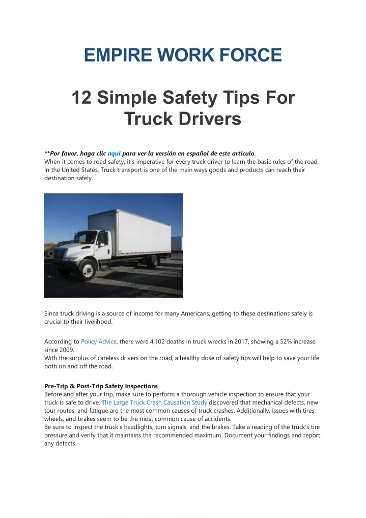 empire work force 12 simple safety tips for truck