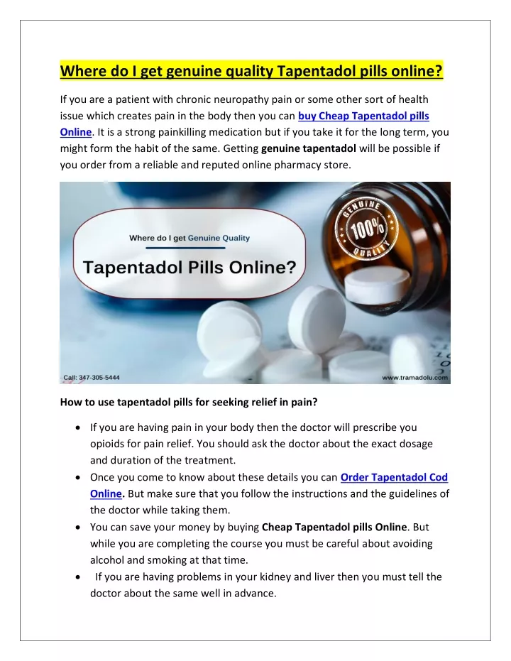 where do i get genuine quality tapentadol pills