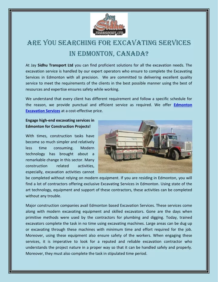 are you searching for excavating services