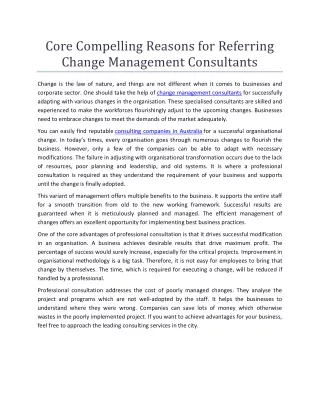 Core Compelling Reasons for Referring Change Management Consultants