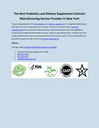 The best Probiotics and Dietary Supplement Contract Manufacturing Service Provider in New York