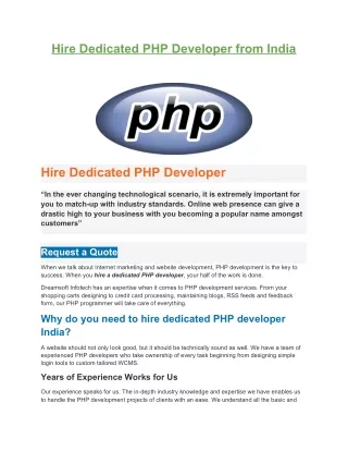 Hire dedicated php developer from india - Hire PHP Development company in India