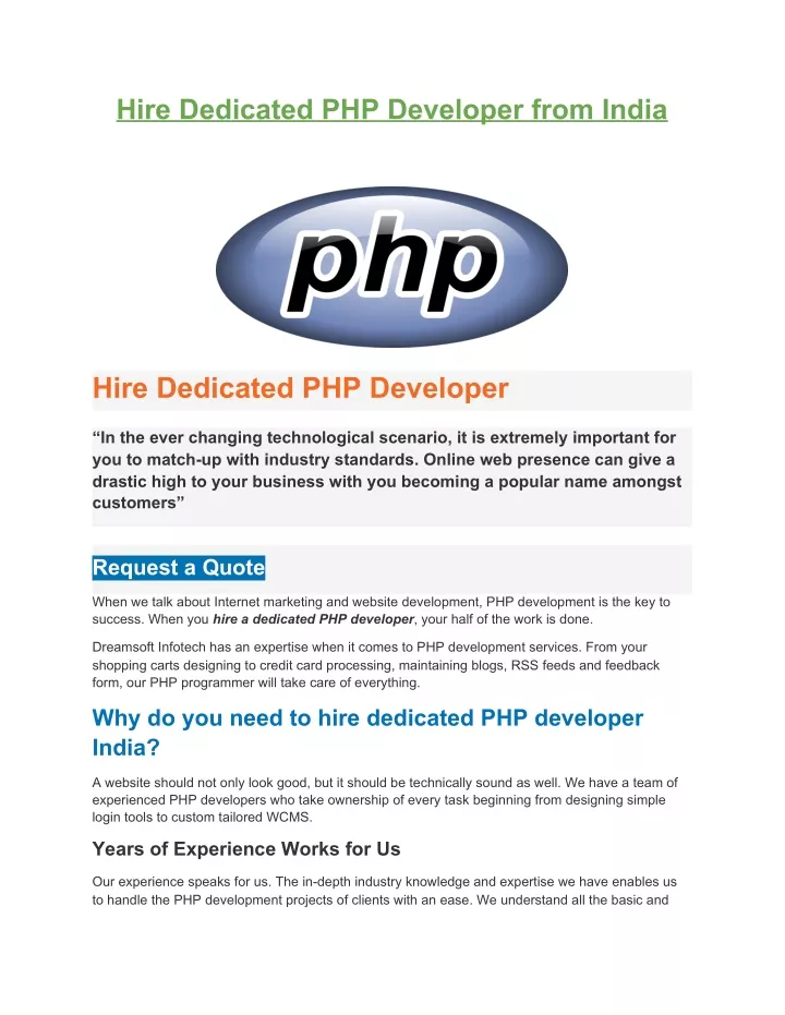 hire dedicated php developer from india