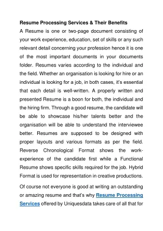 resume processing services their benefits