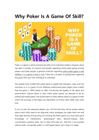 why poker is a game of skill