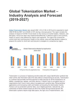 Global Tokenization Market – Industry Analysis and Forecast (2019-2027)