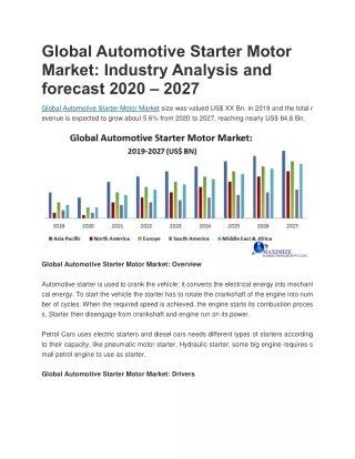 Global Automotive Starter Motor Market: Industry Analysis and forecast 2020 – 2027
