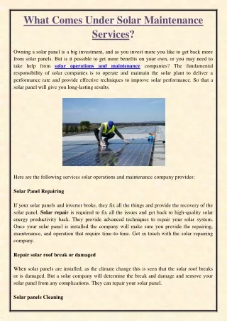what comes under solar maintenance services