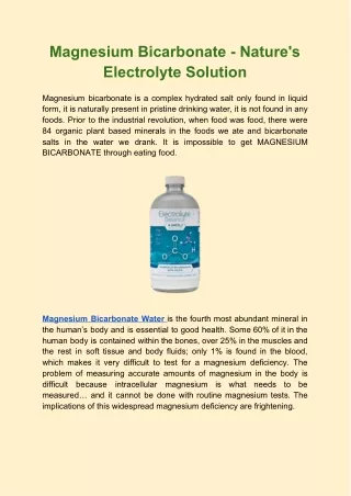 Magnesium Bicarbonate Water - Nature's Electrolyte Solution