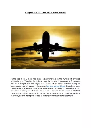 4 myths about low cost airlines busted
