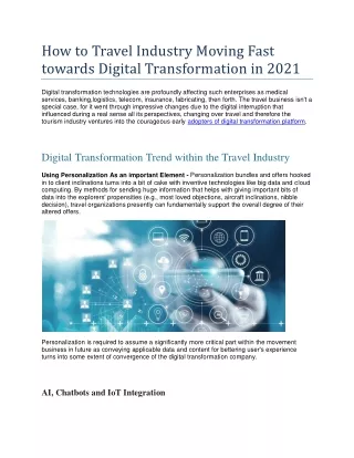 How to Travel Industry Moving Fast towards Digital Transformation in 2021