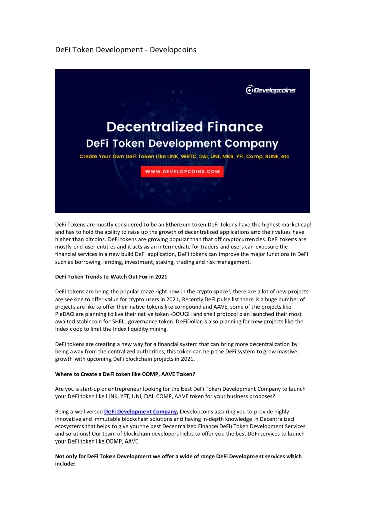 defi token development developcoins