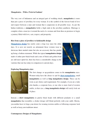 Mangalsutra – With a Twist in Fashion!