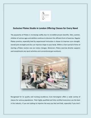 Exclusive Pilates Studio in London Offering Classes for Every Need