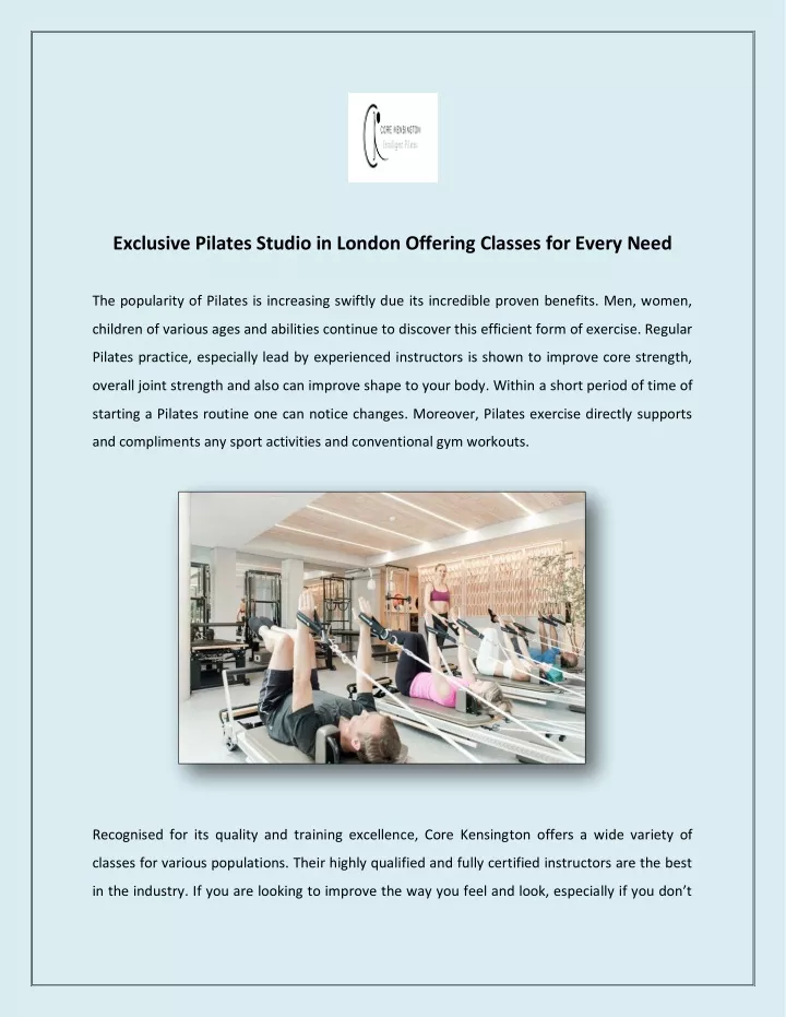 exclusive pilates studio in london offering