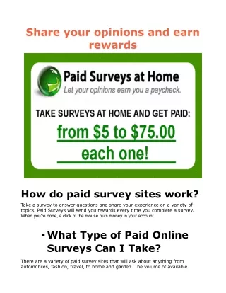 Paid Online Surveys Share your opinions and earn