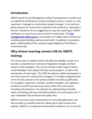 Why choose Learning connect citb for SMSTS training: