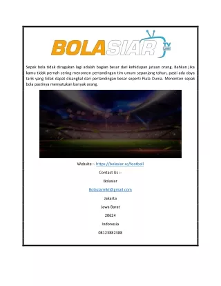 Live Streaming Online Gratis Sepak Bola | Bolasiar.cc