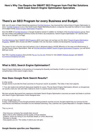 Why Have to Have the SMART SEO Program from Find Net Solutions Gold Coast