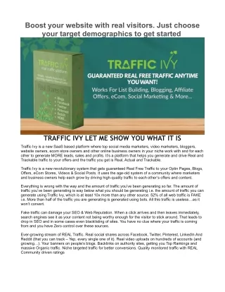 Traffic Ivy new revolutionary system that gets guaranteed Real Free Traffic!