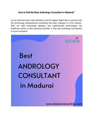 How to find the Best Andrology Consultant in Madurai?