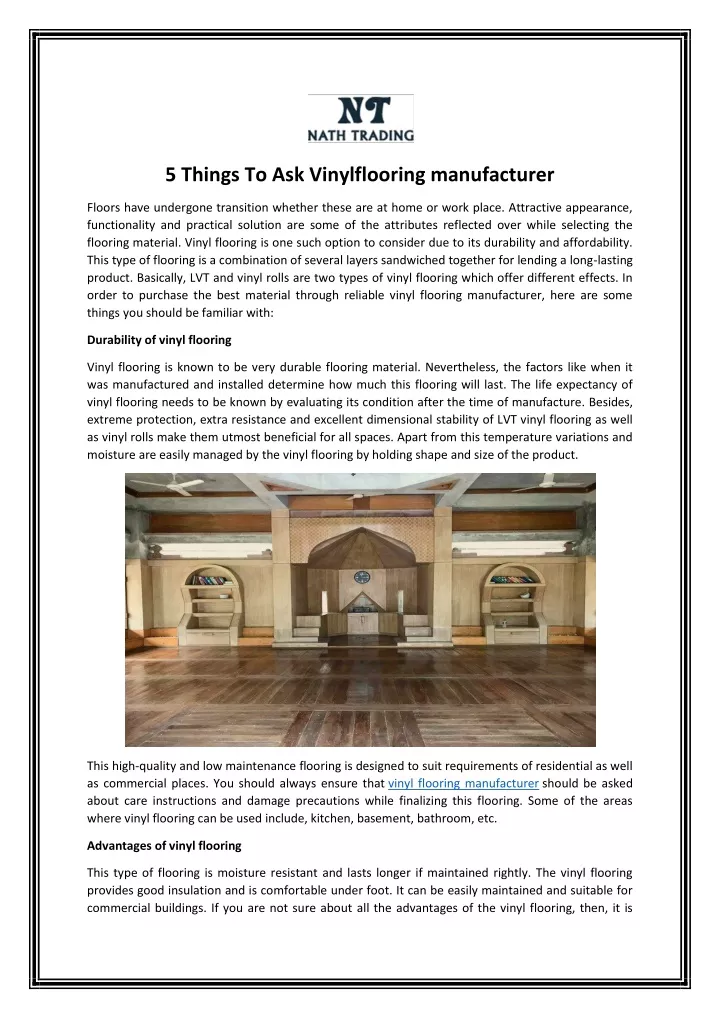 5 things to ask vinylflooring manufacturer