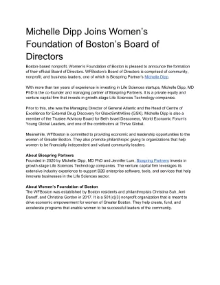 Michelle Dipp Joins Women’s Foundation of Boston’s Board of Directors
