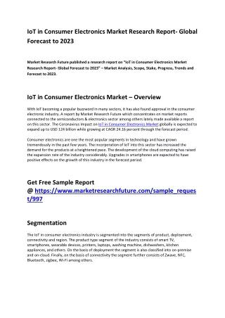 IoT in Consumer Electronics Market 2021 by Growth Analysis and Forecast to 2023