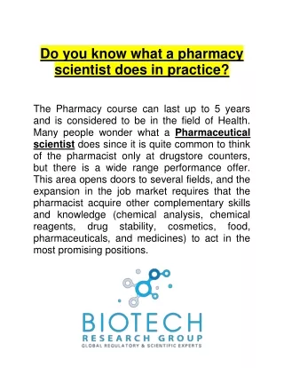 Do you know what a pharmacy scientist does in practice?