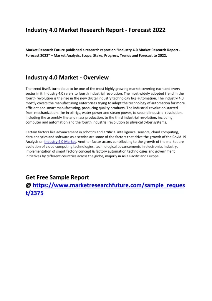 industry 4 0 market research report forecast 2022