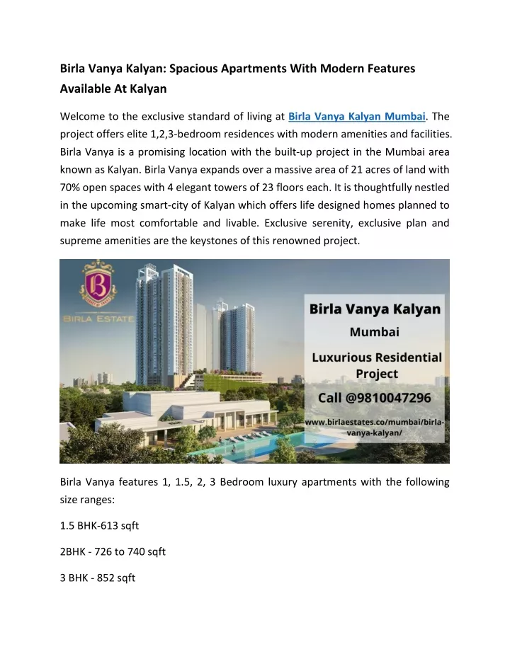 birla vanya kalyan spacious apartments with