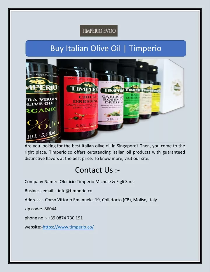 buy italian olive oil timperio